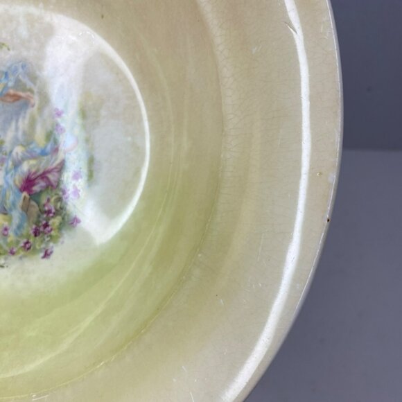 Antique French Porcelain Bowl With Cherub & Lady Design 10 Diameter Collectible - Picture 9 of 10